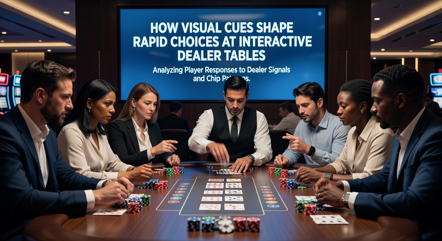 Interaktiver Dealertisch mit visuellen Elementen wie Kartenpositionen und Händlergesten in einem Live-Casino-Setting