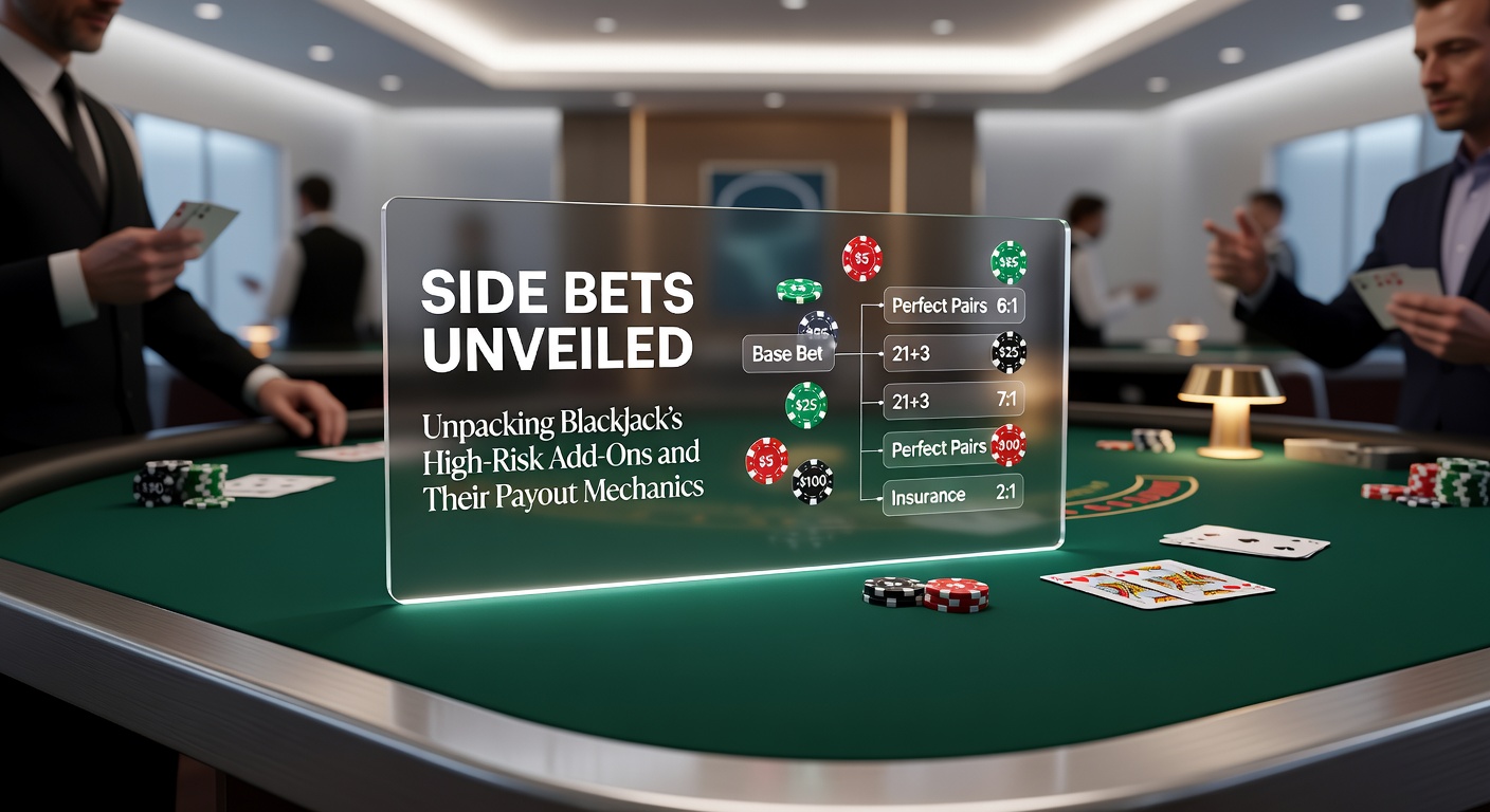 Ein Blackjack-Tisch mit hervorgehobenen Side-Bet-Feldern, die zusätzliche Wettoptionen zeigen