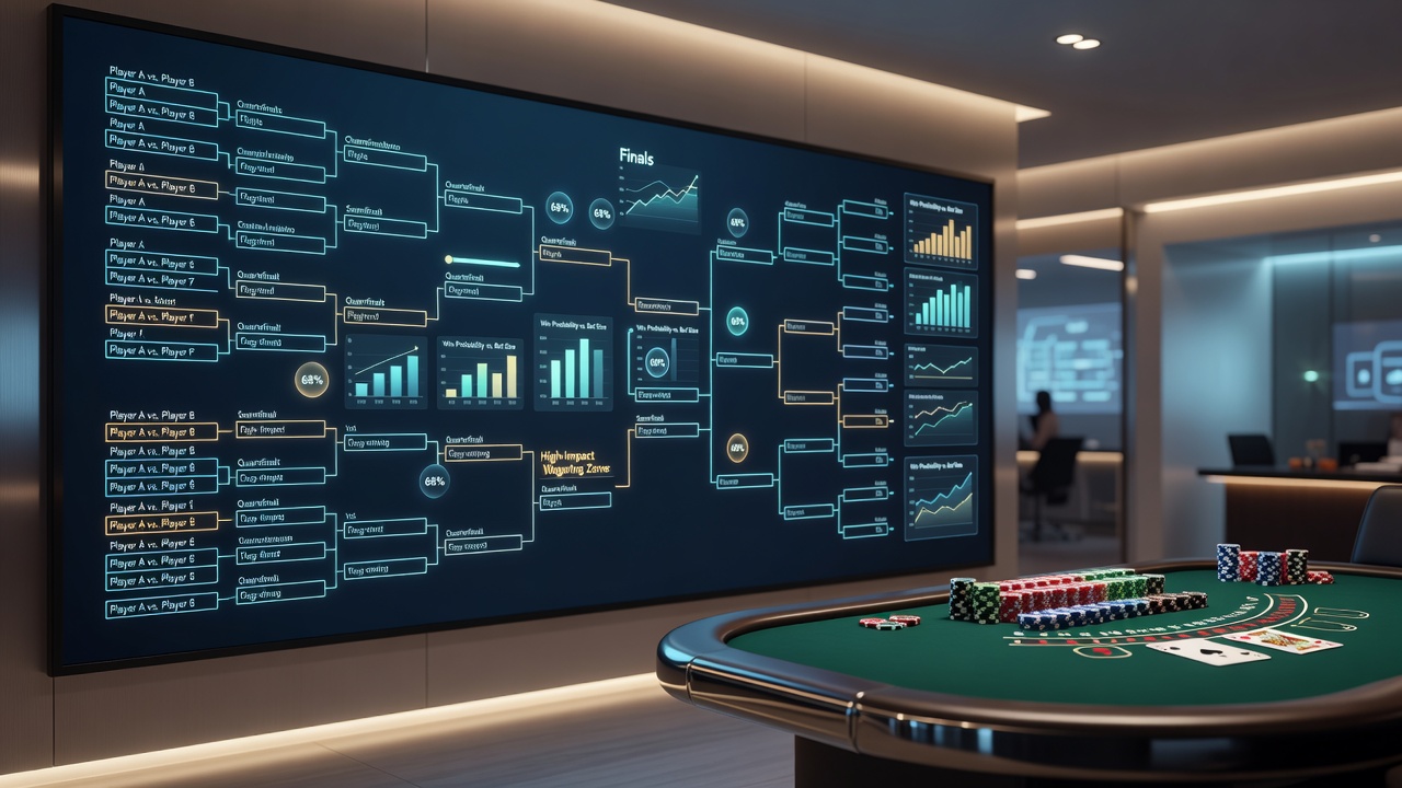 Turnierbracket-Diagramm mit Blackjack-Tischen und Wettphasen
